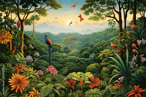 Tropical Rainforest with Birds