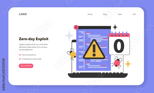 Zero-day exploit web banner or landing page. Computer-software