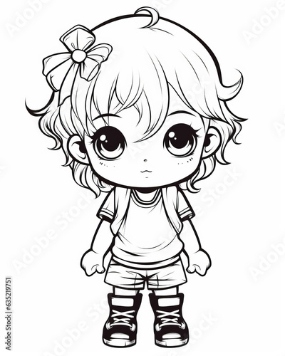 Illustration of a adorable little girl with expressive eyes and a playful bow in her hair