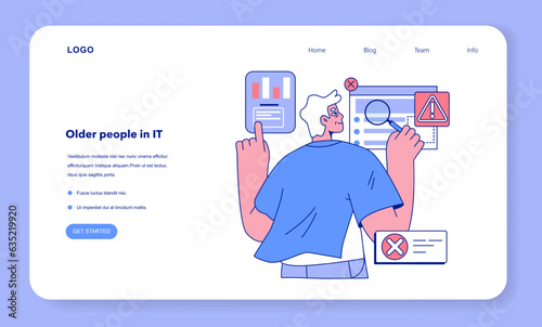 Senior developer web banner or landing page. Oldman programming