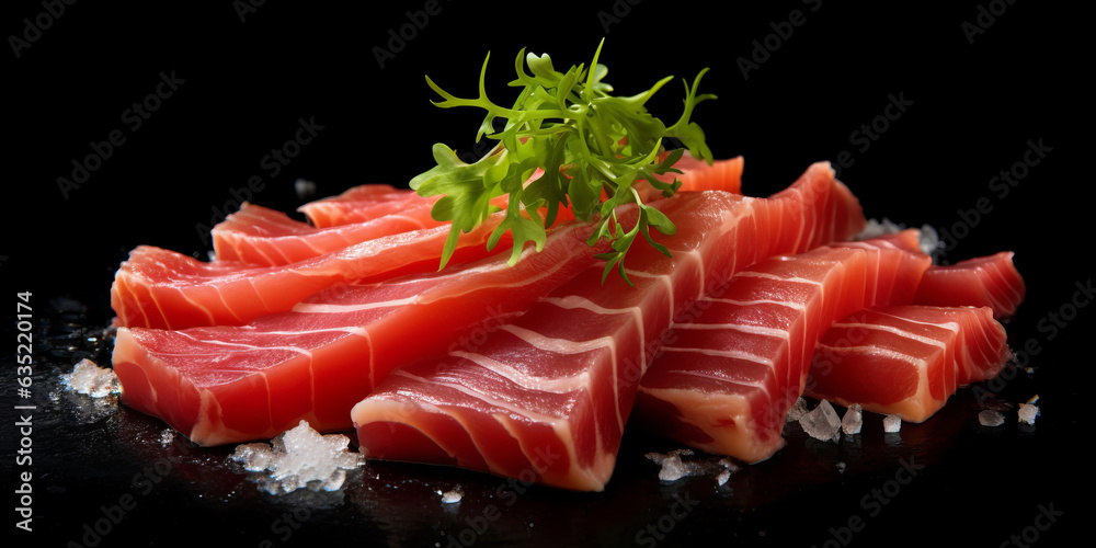 tuna sashimi, black background.generative ai