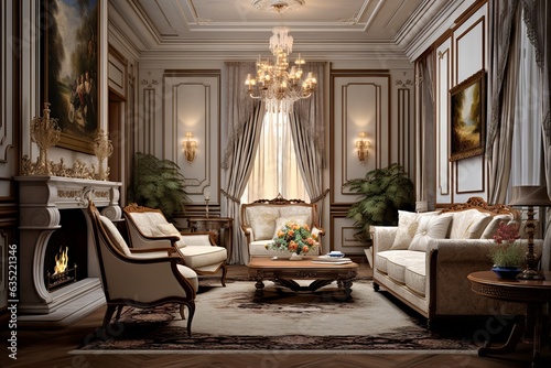 classic living room interior design, luxury, old world