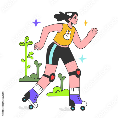 Summer time break activity. Healthy and active lifestyle. Female character