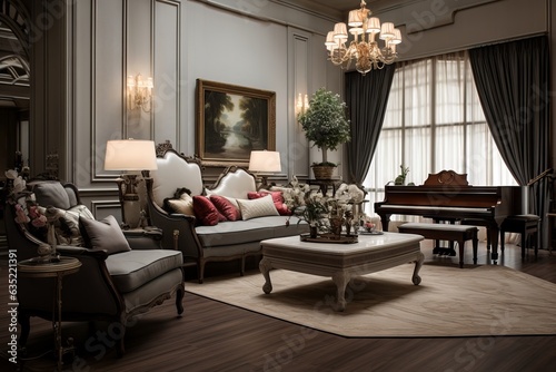 classic living room interior design, luxury, decadence