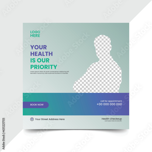 Creative and medical healthcare service social media post design for health business promotion banner template
