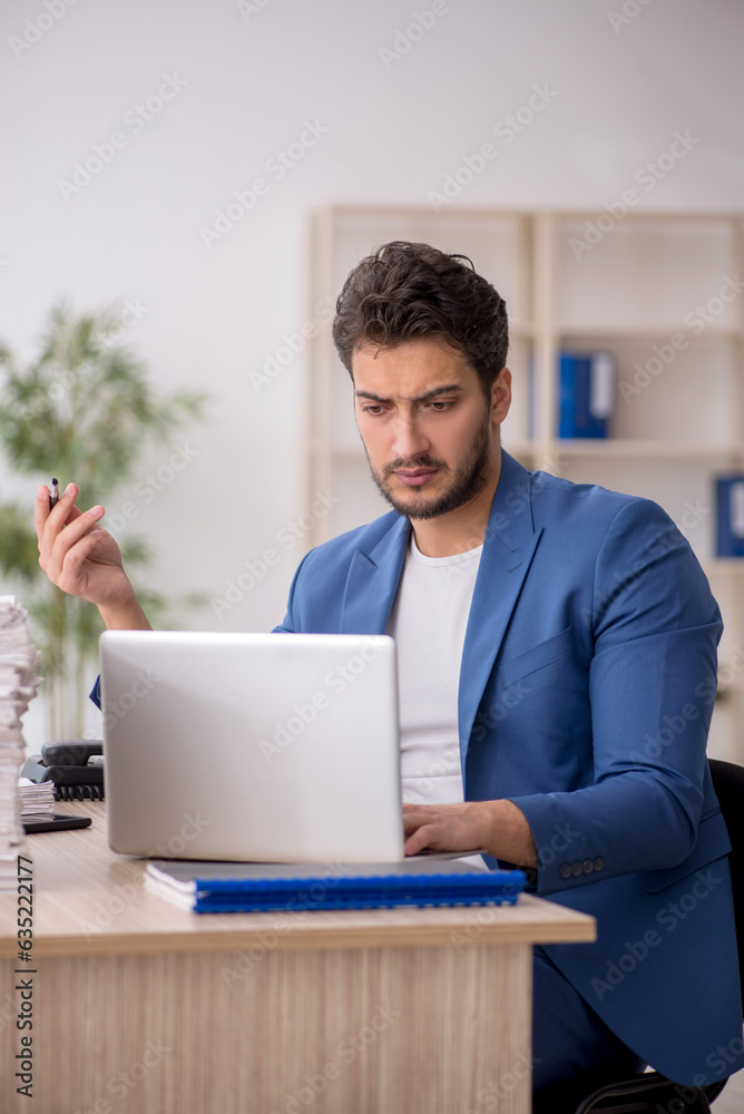 Young male employee working in the office Young male employee working in the office