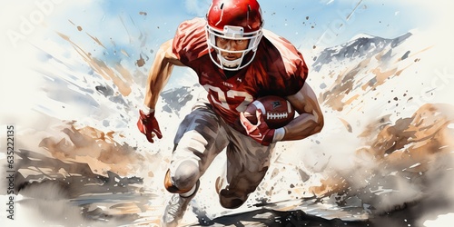 Fototapeta Naklejka Na Ścianę i Meble -  AI Generated. AI Generative. American football player athlete champion game sport draw paint watercolor art. Sport game motivation inspiration poster