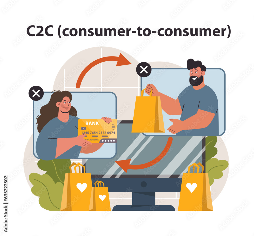 C2C or Customer to customer business model. Commercial deal between