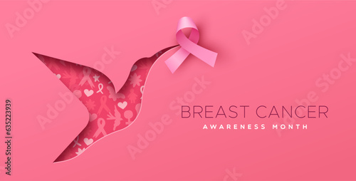 Breast cancer humming bird animal and pink ribbon 3d papercut card