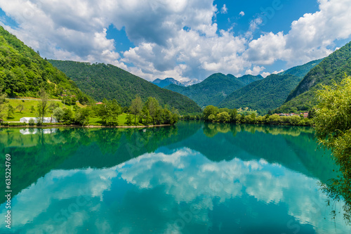 A view across the Lake at Most na Soci in Slovenia in summertime