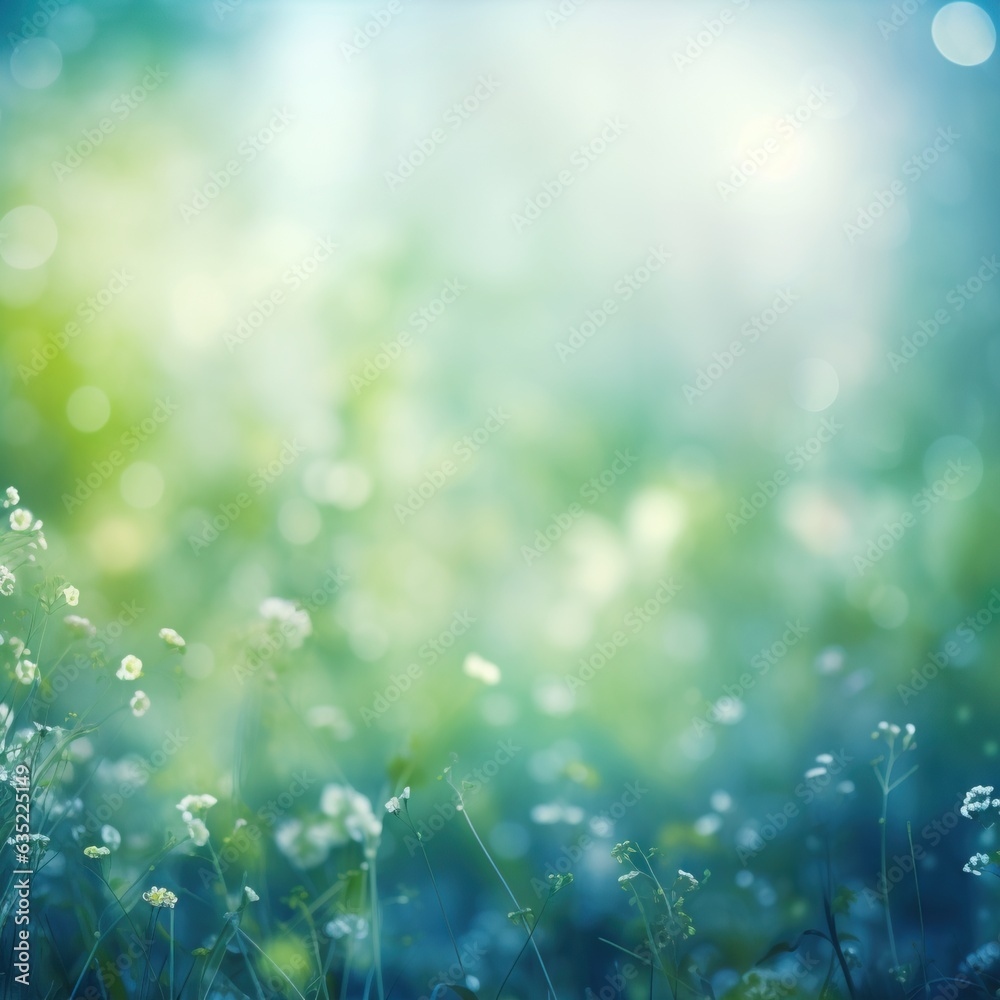 blurred spring or summer season abstract nature background with lots of bokeh and a bright center spotlight. ai generative.