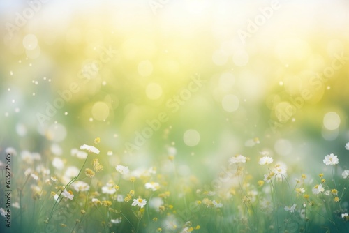 blurred spring or summer season abstract nature background with lots of bokeh and a bright center spotlight. ai generative. © W&S Stock