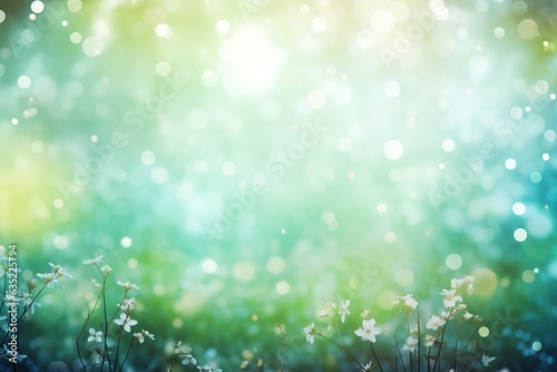 blurred spring or summer season abstract nature background with lots of bokeh and a bright center spotlight. ai generative.