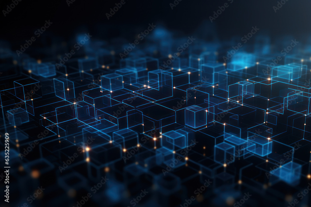 Obraz premium Blue Holographic Blockchain Pattern: Symbolizing Digital Currency Technology, Generative AI