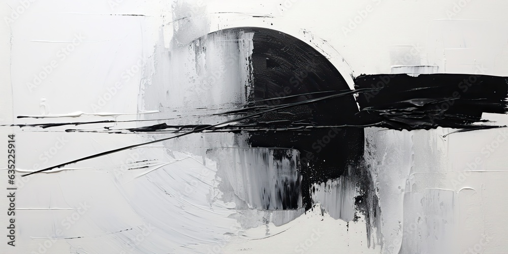 Fototapeta premium AI Generated. AI Generative. Black grey white minimal abstract geometric strokes ink brush water color oil draw paint decoration background. Graphic Art