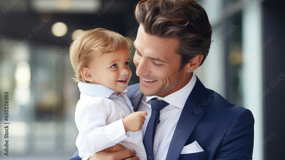 Gracious Child business man's face lights up with a warm smile and looking ...
