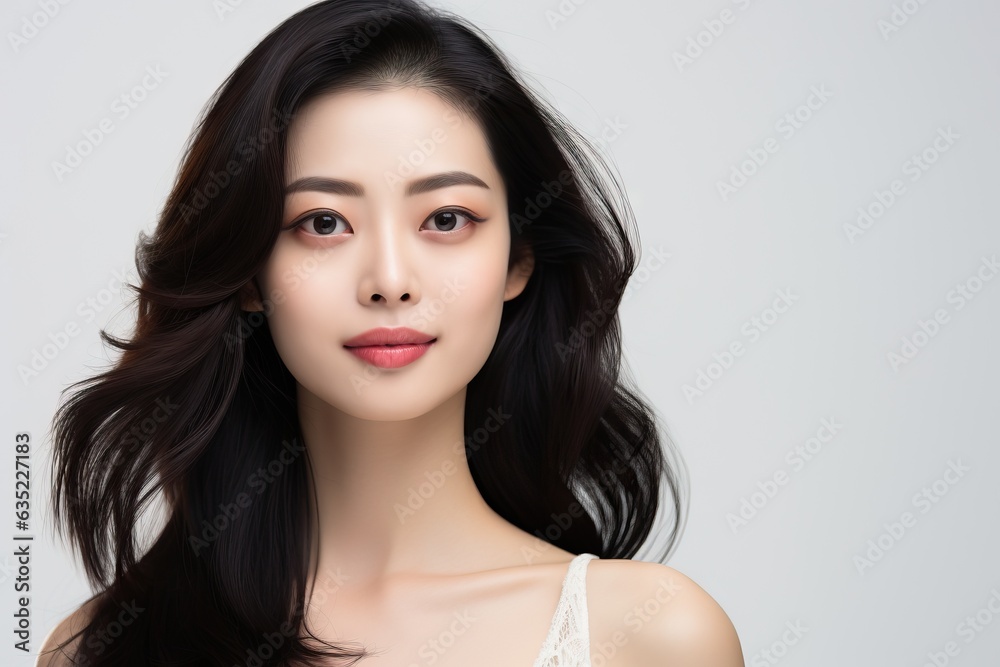 beautiful asian woman with make up and cosmetic product at beauty salon beautiful asian woman with make up and cosmetic product at beauty salon