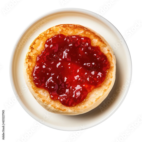 A Plate with an English Muffin and Jam Isolated on a Transparent Background