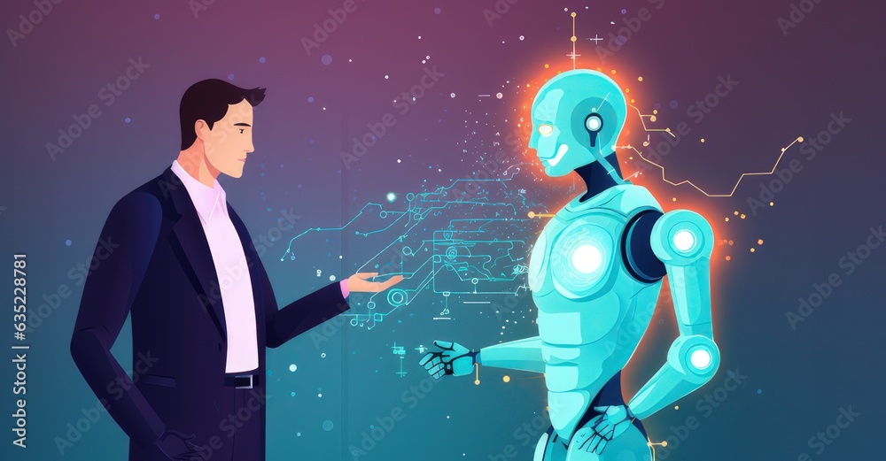 Obraz premium Advanced artificial entity engaging in exchanges with its human peers.