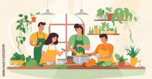 Individuals collaborating in a vegan cooking workshop, immersing themselves in plant-based culinary arts.