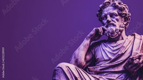statue of an ancient roman philosopher, stark colors, purple tones