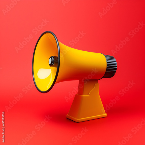 Yellow megaphone loudspeaker on a red background