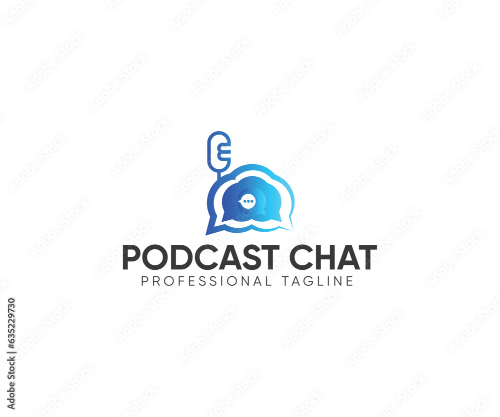 Fototapeta premium Podcast talk vector logo design, Audio microphone podcast icon illustration flat style isolated
