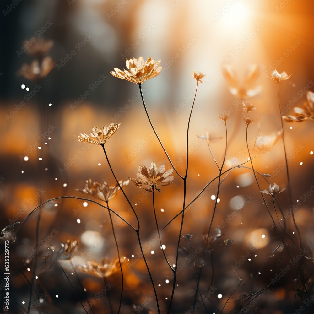 Blurred out fall season abstract nature background with lots of bokeh and a bright center spotlight and a subtle vignette border. ai generative.