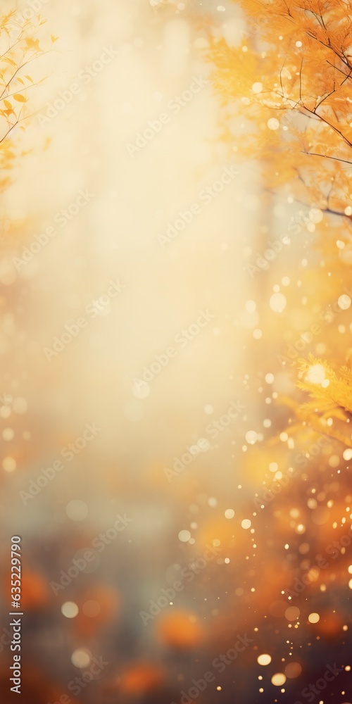 Blurred out fall season abstract nature background with lots of bokeh and a bright center spotlight and a subtle vignette border. ai generative.