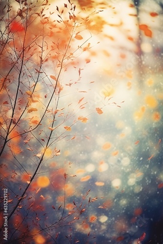 Blurred out fall season abstract nature background with lots of bokeh and a bright center spotlight and a subtle vignette border. ai generative. © W&S Stock