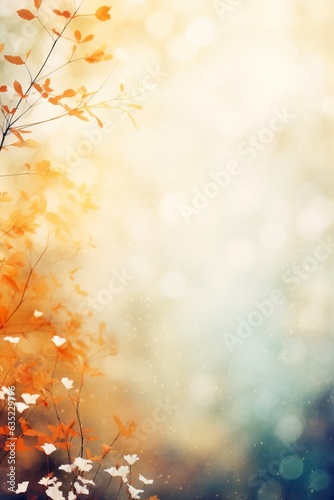 Tela Blurred out fall season abstract nature background with lots of bokeh and a bright center spotlight and a subtle vignette border