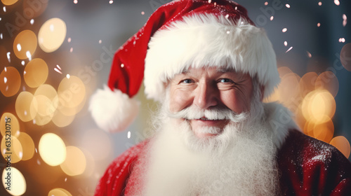 Portrait of a nice and friendly Santa Claus smiling at camera in photo studio production.