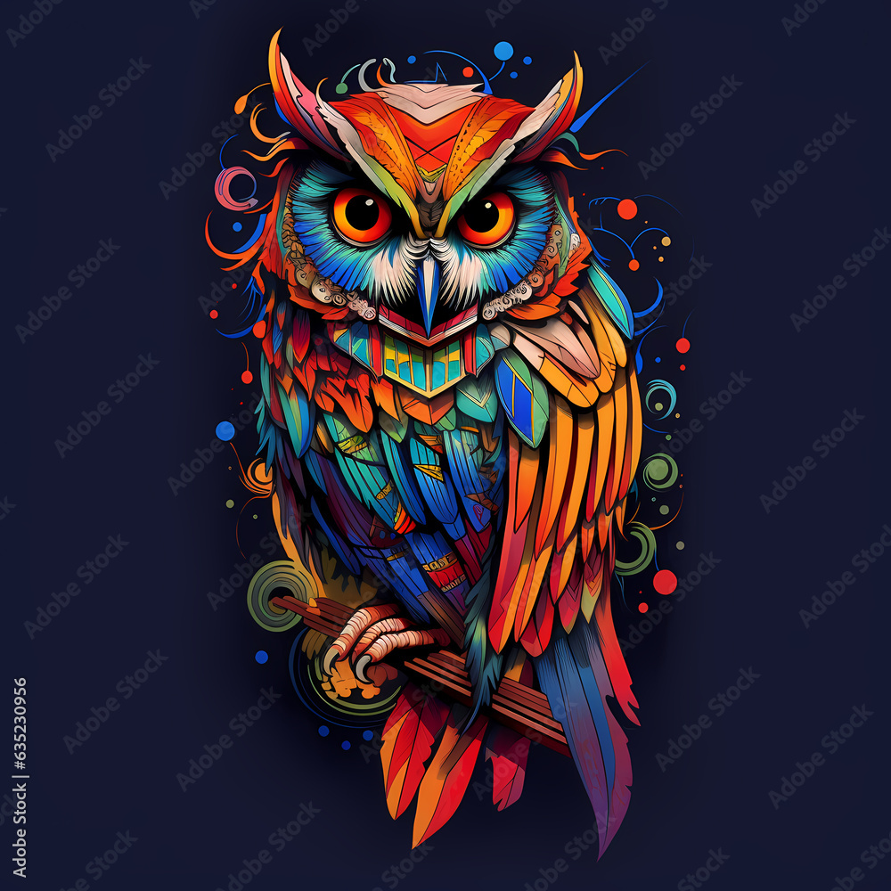Owl - Colorful Design - Generative AI Owl - Colorful Design - Generative AI