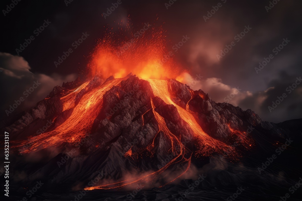 Volcano eruption. AI generated volcanic eruption with lava