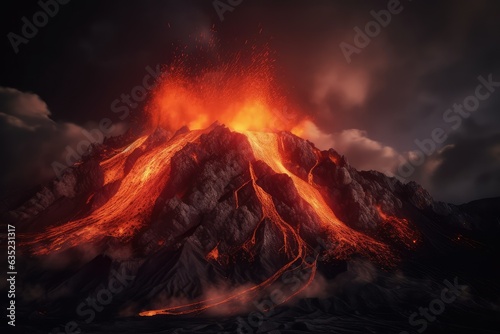 Volcano eruption. AI generated volcanic eruption with lava