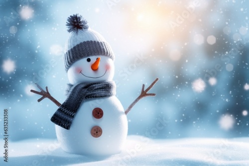 Happy Snowman as a symbol of Christmas and New Year. Welcome to winter holidays concept
