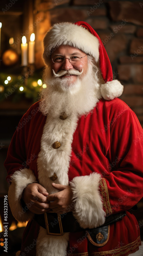 Portrait of a nice and friendly Santa Claus smiling at camera in photo studio production. Portrait of a nice and friendly Santa Claus smiling at camera in photo studio production.