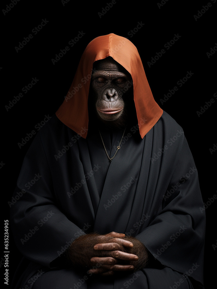 An Anthropomorphic Orangutan Dressed Up as a Nun