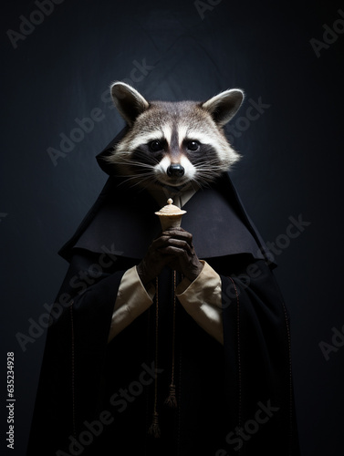 An Anthropomorphic Raccoon Dressed Up as a Nun