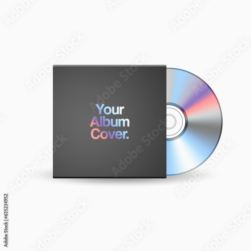 Realistic vector cd with album cover vector illustration. CD or DVD compact disc. Realistic vector compact disk. The CD-DVD compact disc and empty paper case template photo