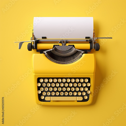 Yellow typewriter on yellow background. Inspiration for writing concept. AI Generated photo