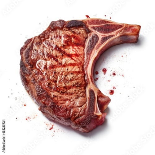 bone-in steak on a white background. Generated by ai © Yuliia