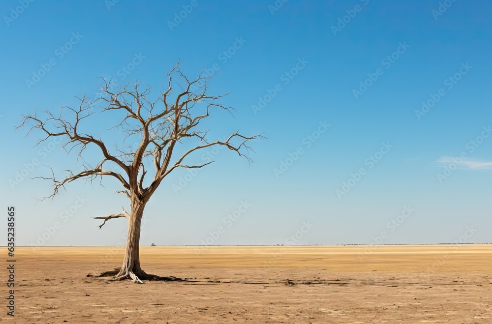 a dead tree in a dry field with clear sky a dead tree in a dry field with clear sky