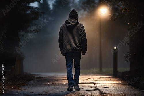 A depressed teenager walking towards the light