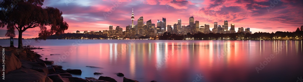 Obraz premium Night city panorama, generative ai