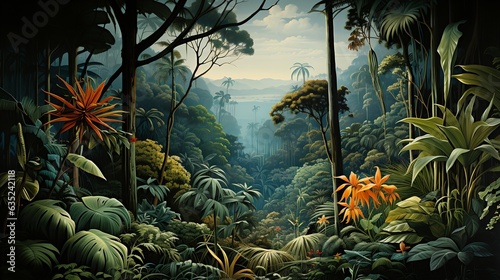 Fototapeta Naklejka Na Ścianę i Meble -  An oil painting trees, plants and flowers, generative ai