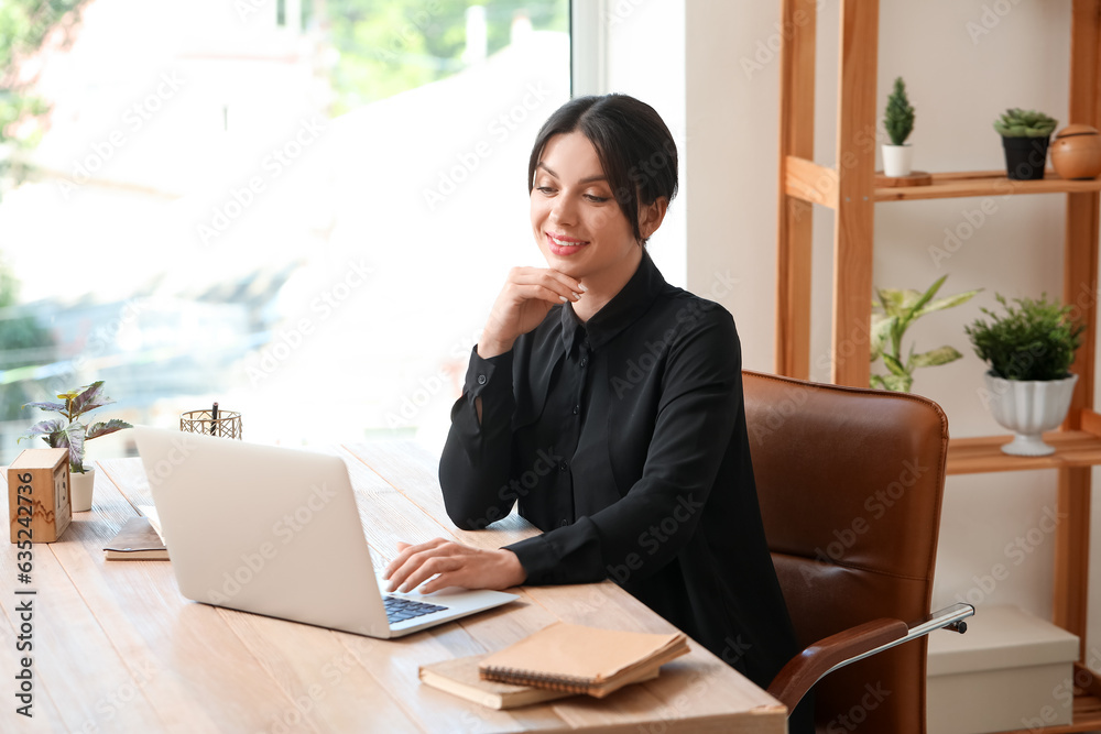 Beautiful woman having job interview online at home Beautiful woman having job interview online at home