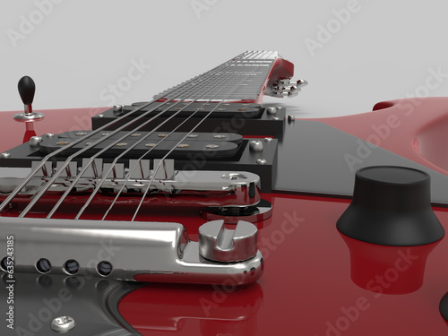Electric guitar Ps10 Ibanez 3D render, inspired on rock and roll legend Kiss. Red color. guitar, music, isolated, instrument, string, white, musical, red, acoustic, electric, rock, sound, strings. photo