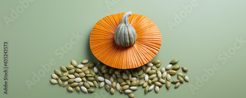 Witch Hat with Orange and White Striped Pumpkin Seeds. Halloween background