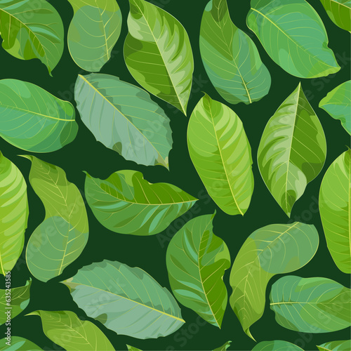 Seamless pattern of green walnut leaves on a dark green background 